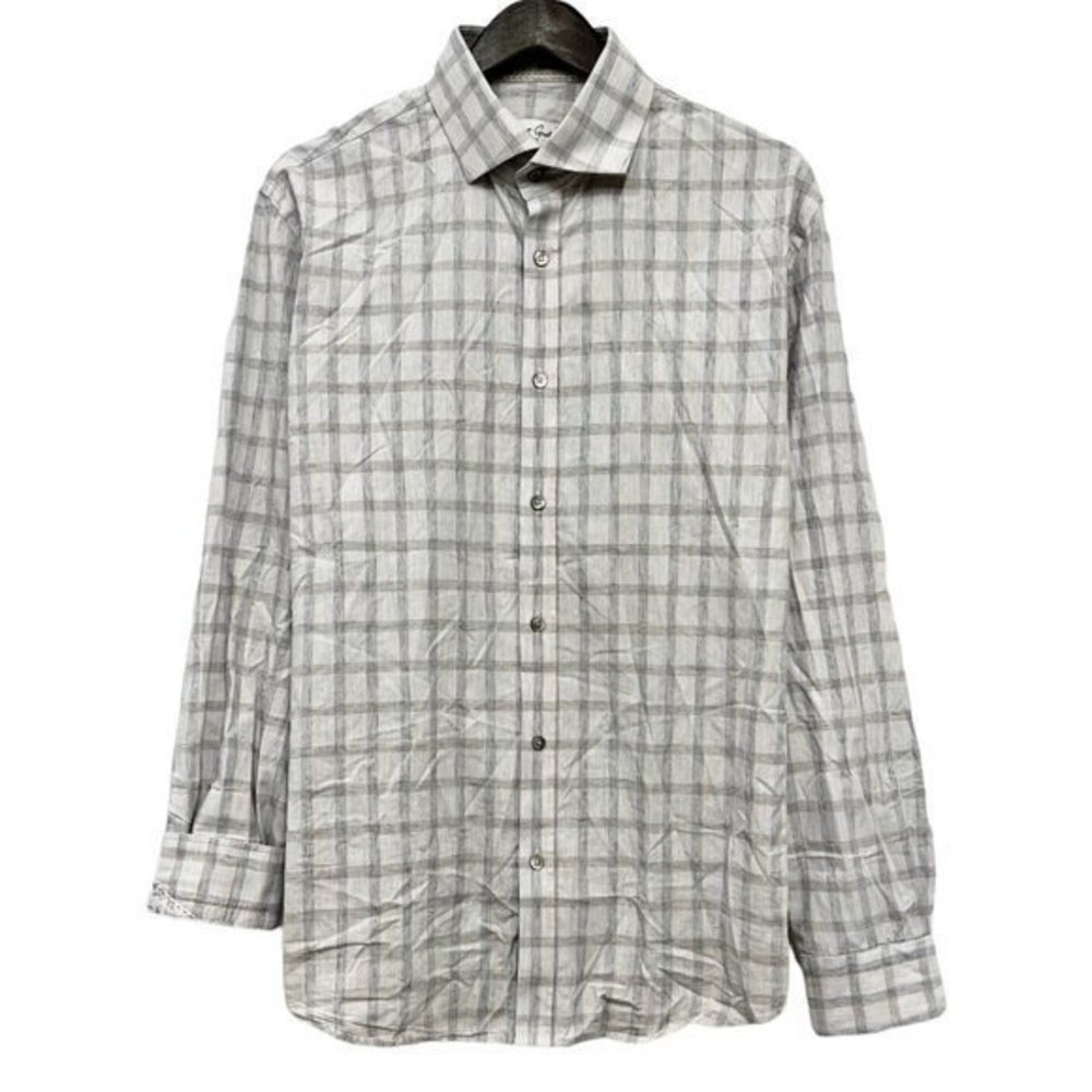 Robert Graham Mens Oatmeal & Gray Plaid Long Sleeve Button Front Shirt 43/17 euc